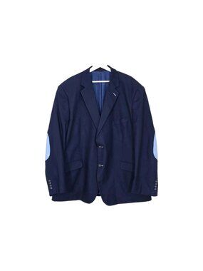 Oak Hill Blazer 2XL 50R Big & Tall Navy Blue Cotton Elbow Patches Academia Edgy